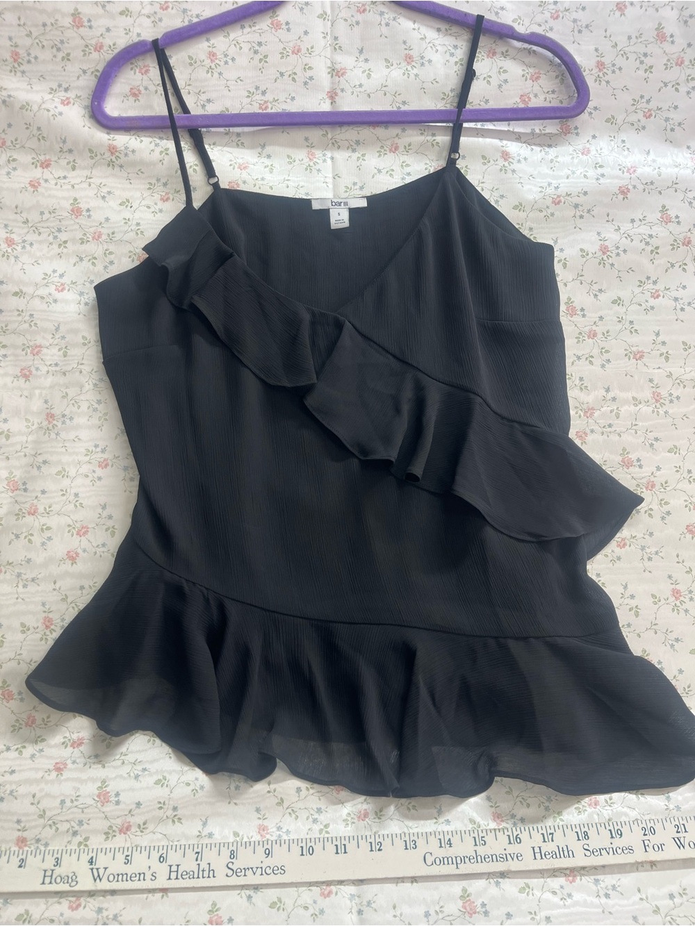 Bar III Black Asymmetrical Ruffle Camisole